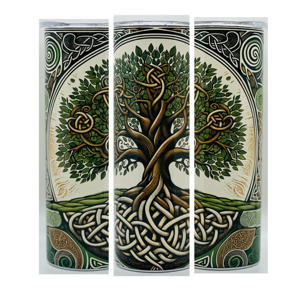 NEW "Tree of Life" 20 oz. Stainless Steel Tumbler w/Straw Set & Silicone Tip